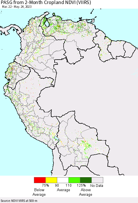 Northern South America PASG from 2-Month Cropland NDVI (VIIRS) Thematic Map For 5/17/2023 - 5/24/2023