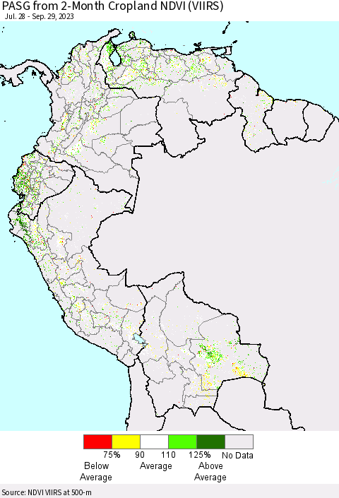 Northern South America PASG from 2-Month Cropland NDVI (VIIRS) Thematic Map For 9/22/2023 - 9/29/2023