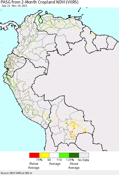 Northern South America PASG from 2-Month Cropland NDVI (VIIRS) Thematic Map For 11/17/2023 - 11/24/2023