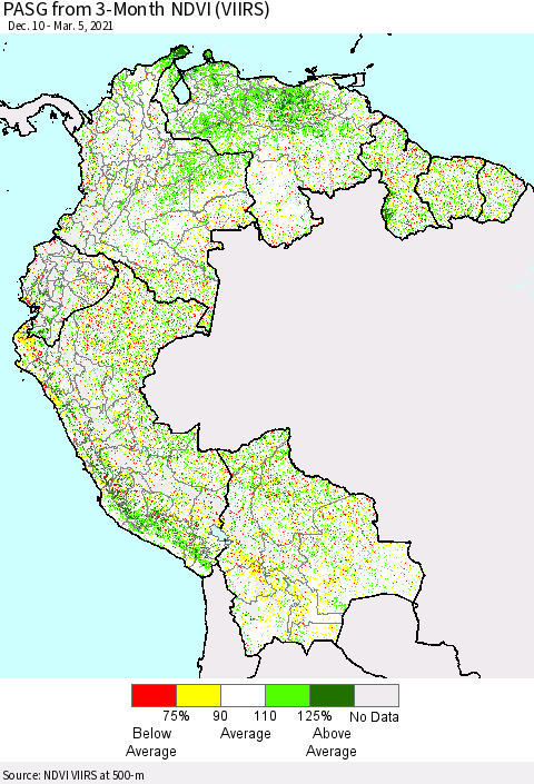 Northern South America PASG from 3-Month NDVI (VIIRS) Thematic Map For 2/26/2021 - 3/5/2021