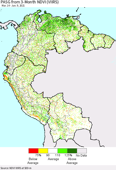 Northern South America PASG from 3-Month NDVI (VIIRS) Thematic Map For 6/2/2021 - 6/9/2021