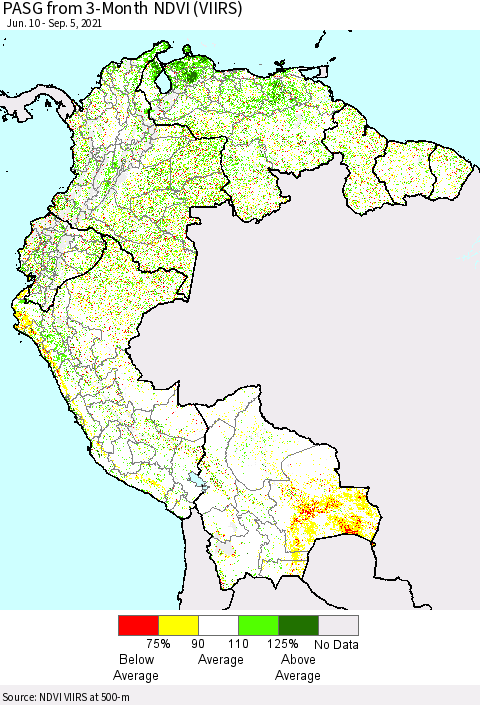 Northern South America PASG from 3-Month NDVI (VIIRS) Thematic Map For 8/29/2021 - 9/5/2021