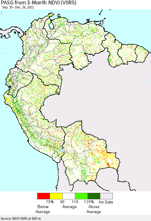 Northern South America PASG from 3-Month NDVI (VIIRS) Thematic Map For 12/19/2021 - 12/26/2021