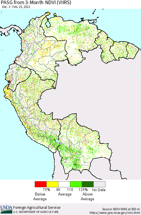 Northern South America PASG from 3-Month NDVI (VIIRS) Thematic Map For 2/21/2022 - 2/28/2022