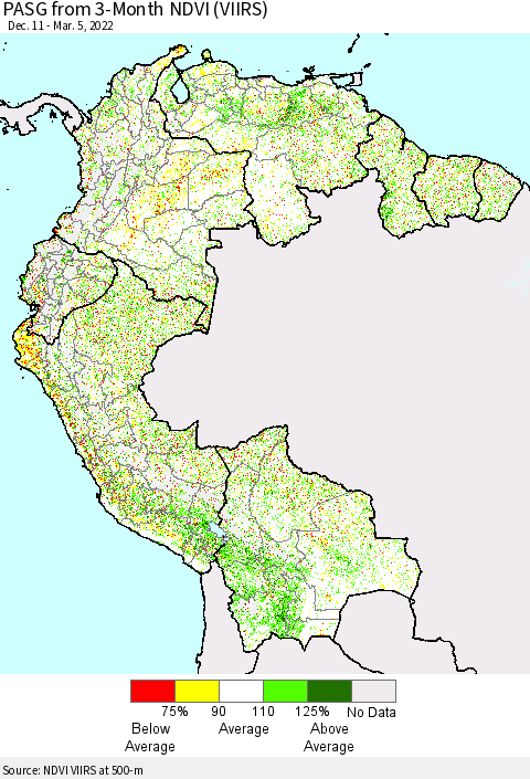 Northern South America PASG from 3-Month NDVI (VIIRS) Thematic Map For 2/26/2022 - 3/5/2022