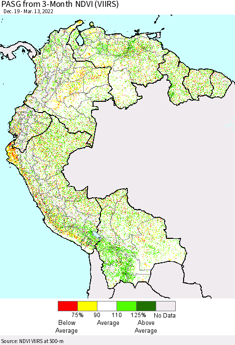 Northern South America PASG from 3-Month NDVI (VIIRS) Thematic Map For 3/6/2022 - 3/13/2022