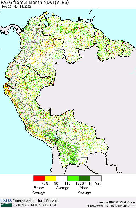 Northern South America PASG from 3-Month NDVI (VIIRS) Thematic Map For 3/11/2022 - 3/20/2022