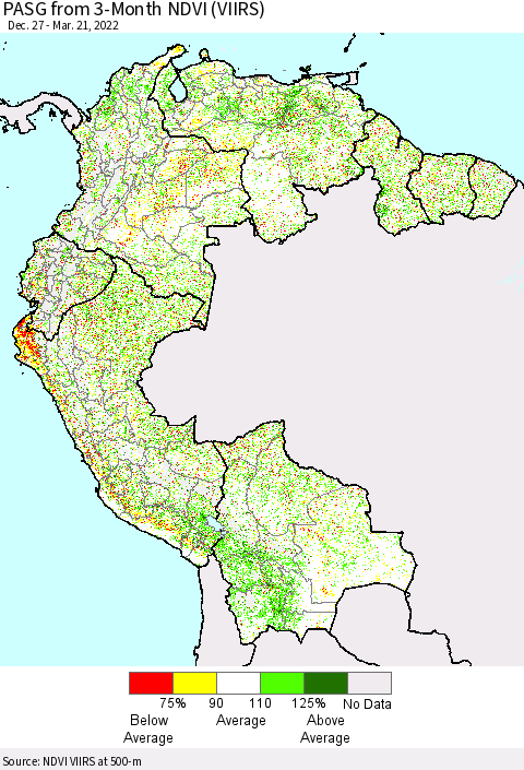 Northern South America PASG from 3-Month NDVI (VIIRS) Thematic Map For 3/14/2022 - 3/21/2022