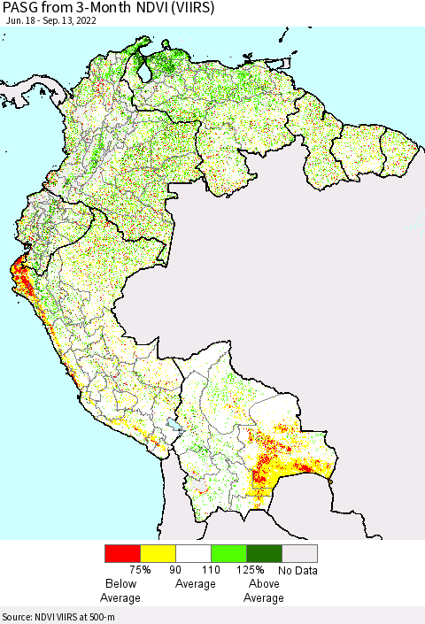 Northern South America PASG from 3-Month NDVI (VIIRS) Thematic Map For 9/6/2022 - 9/13/2022
