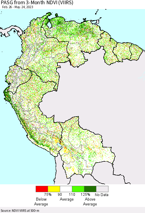 Northern South America PASG from 3-Month NDVI (VIIRS) Thematic Map For 5/17/2023 - 5/24/2023
