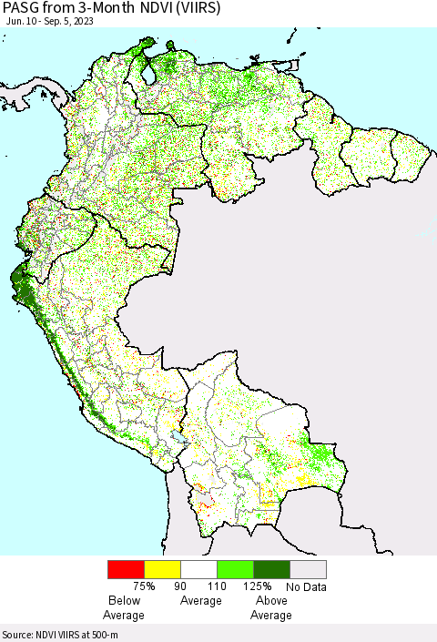 Northern South America PASG from 3-Month NDVI (VIIRS) Thematic Map For 8/29/2023 - 9/5/2023
