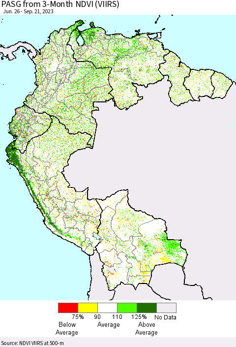 Northern South America PASG from 3-Month NDVI (VIIRS) Thematic Map For 9/14/2023 - 9/21/2023