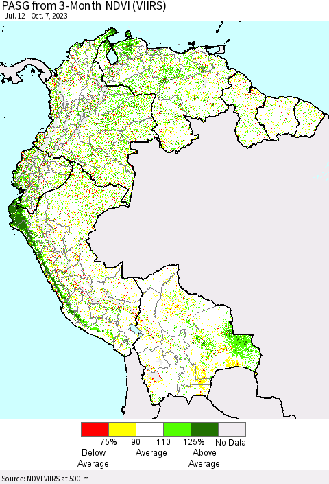 Northern South America PASG from 3-Month NDVI (VIIRS) Thematic Map For 9/30/2023 - 10/7/2023