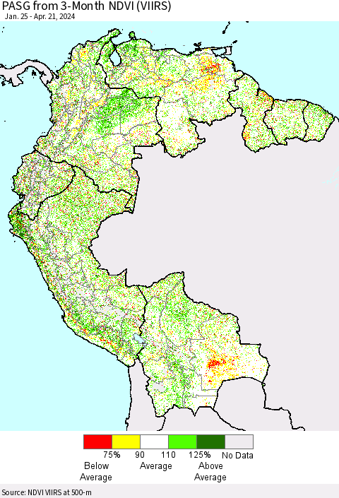 Northern South America PASG from 3-Month NDVI (VIIRS) Thematic Map For 4/14/2024 - 4/21/2024