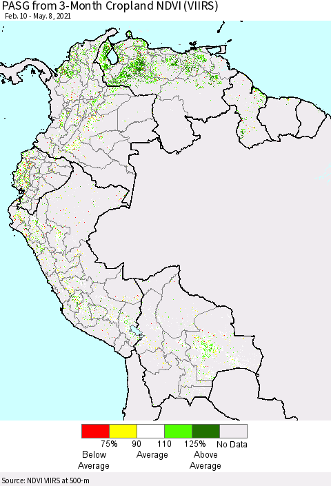 Northern South America PASG from 3-Month Cropland NDVI (VIIRS) Thematic Map For 5/1/2021 - 5/8/2021
