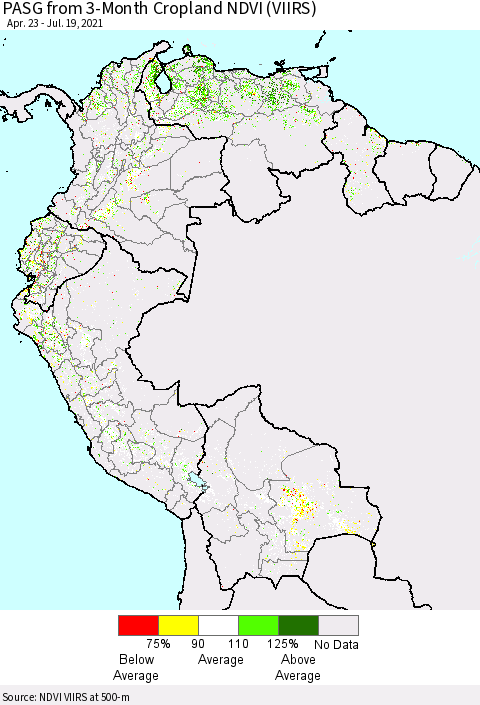 Northern South America PASG from 3-Month Cropland NDVI (VIIRS) Thematic Map For 7/12/2021 - 7/19/2021