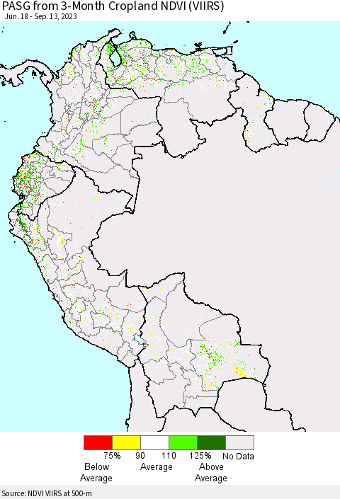 Northern South America PASG from 3-Month Cropland NDVI (VIIRS) Thematic Map For 9/6/2023 - 9/13/2023