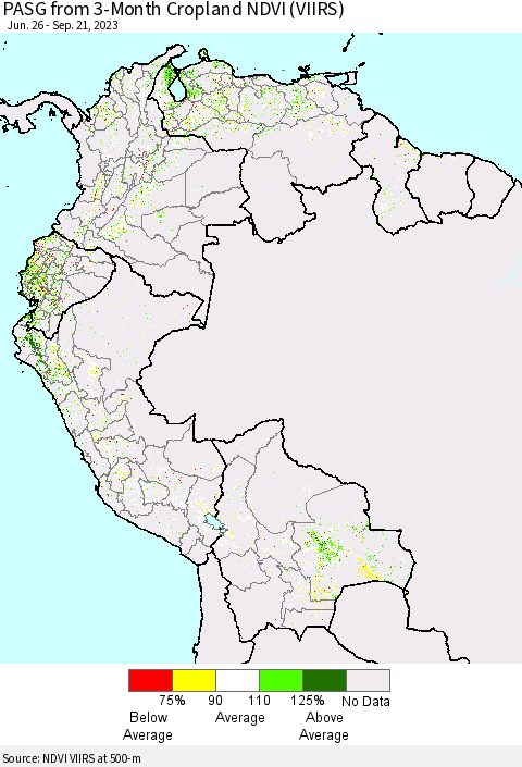 Northern South America PASG from 3-Month Cropland NDVI (VIIRS) Thematic Map For 9/14/2023 - 9/21/2023