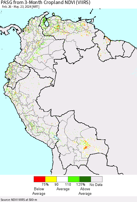 Northern South America PASG from 3-Month Cropland NDVI (VIIRS) Thematic Map For 5/16/2024 - 5/23/2024