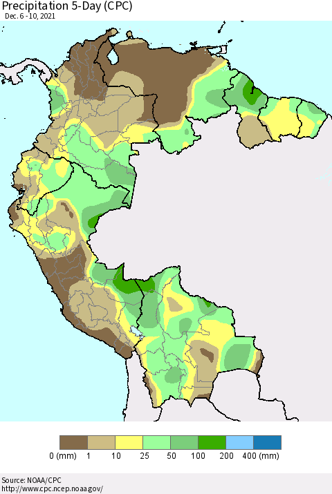 Northern South America Precipitation 5-Day (CPC) Thematic Map For 12/6/2021 - 12/10/2021