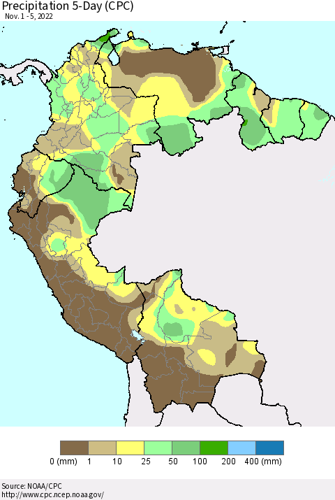 Northern South America Precipitation 5-Day (CPC) Thematic Map For 11/1/2022 - 11/5/2022