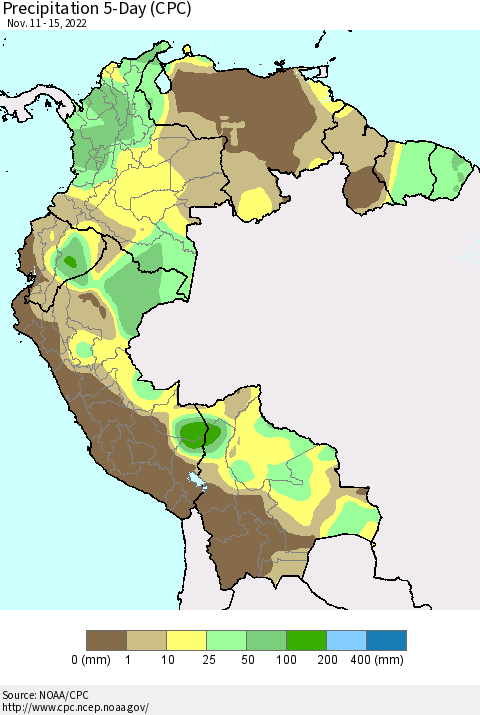 Northern South America Precipitation 5-Day (CPC) Thematic Map For 11/11/2022 - 11/15/2022