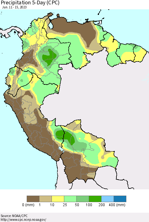 Northern South America Precipitation 5-Day (CPC) Thematic Map For 6/11/2023 - 6/15/2023