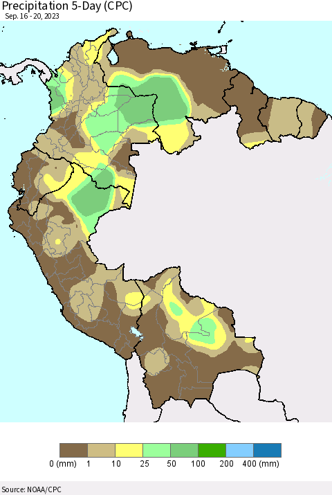 Northern South America Precipitation 5-Day (CPC) Thematic Map For 9/16/2023 - 9/20/2023