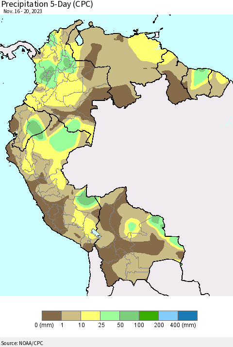 Northern South America Precipitation 5-Day (CPC) Thematic Map For 11/16/2023 - 11/20/2023