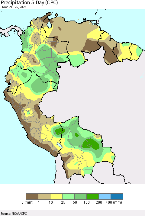 Northern South America Precipitation 5-Day (CPC) Thematic Map For 11/21/2023 - 11/25/2023