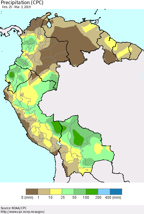 Northern South America Precipitation (CPC) Thematic Map For 2/25/2019 - 3/3/2019