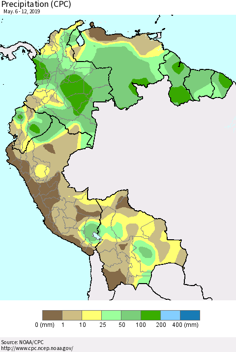 Northern South America Precipitation (CPC) Thematic Map For 5/6/2019 - 5/12/2019