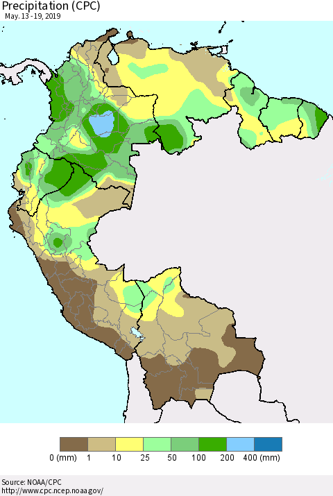 Northern South America Precipitation (CPC) Thematic Map For 5/13/2019 - 5/19/2019