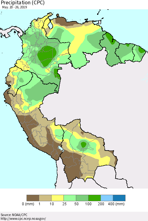 Northern South America Precipitation (CPC) Thematic Map For 5/20/2019 - 5/26/2019