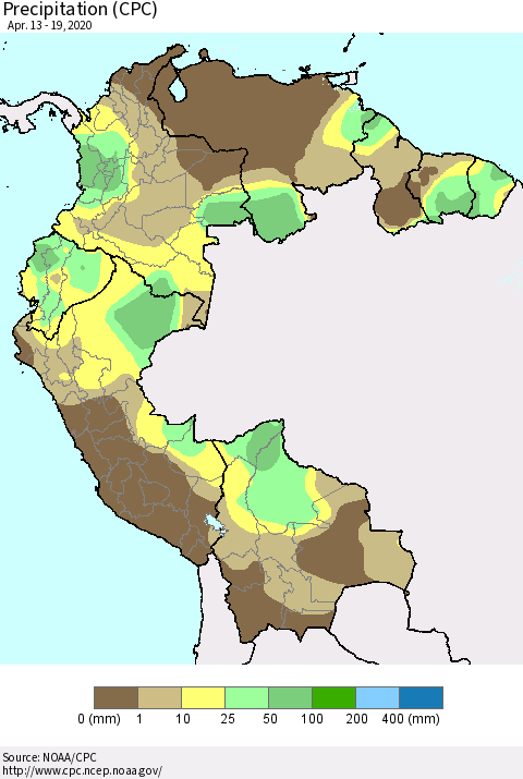 Northern South America Precipitation (CPC) Thematic Map For 4/13/2020 - 4/19/2020