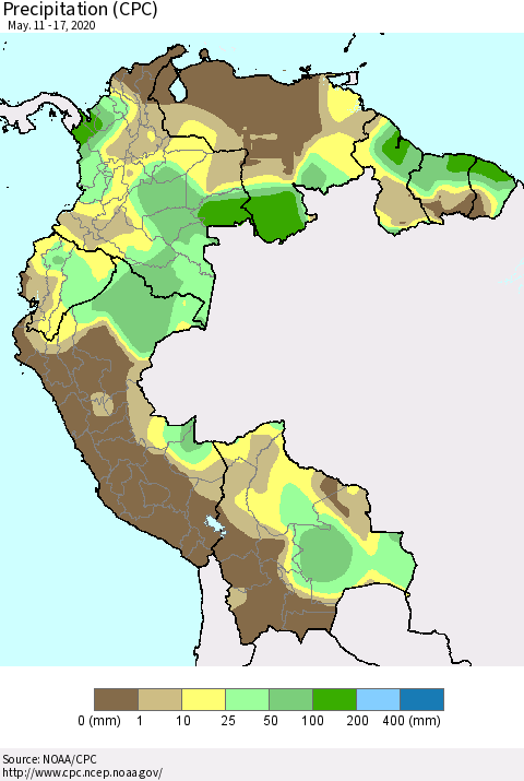 Northern South America Precipitation (CPC) Thematic Map For 5/11/2020 - 5/17/2020
