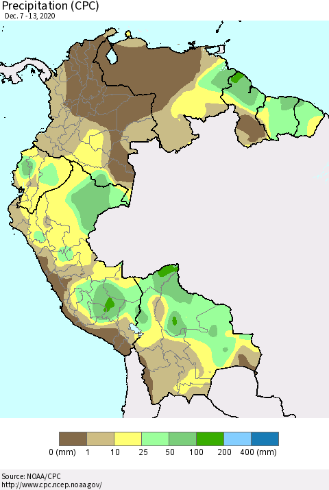 Northern South America Precipitation (CPC) Thematic Map For 12/7/2020 - 12/13/2020