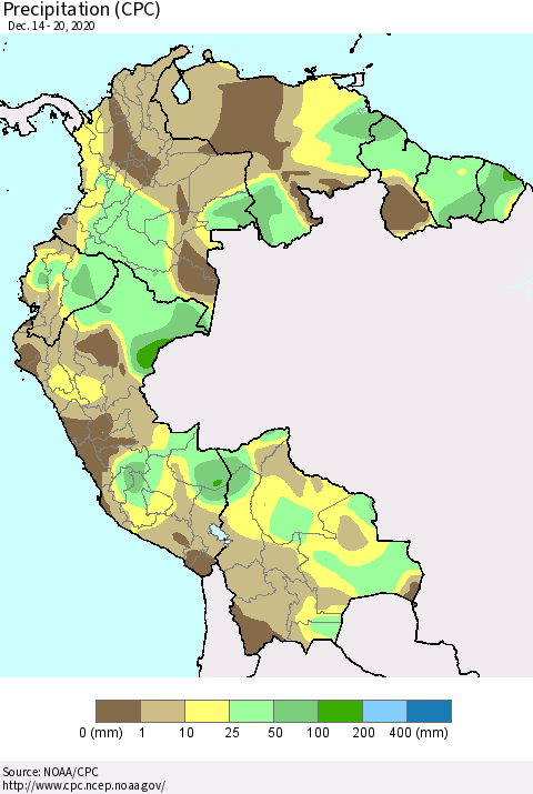 Northern South America Precipitation (CPC) Thematic Map For 12/14/2020 - 12/20/2020