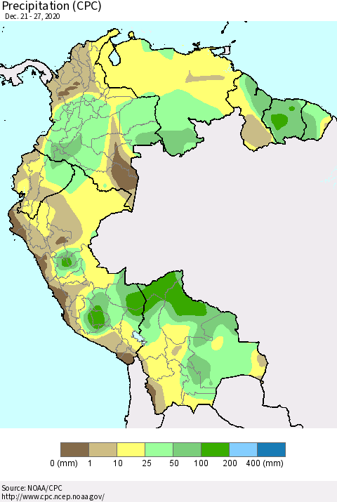 Northern South America Precipitation (CPC) Thematic Map For 12/21/2020 - 12/27/2020