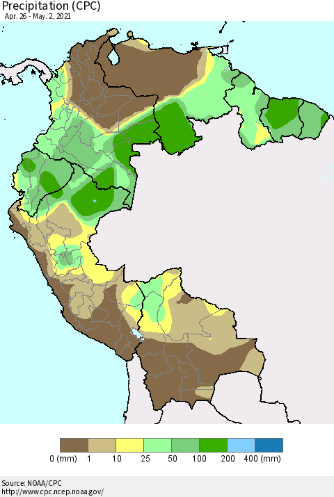 Northern South America Precipitation (CPC) Thematic Map For 4/26/2021 - 5/2/2021