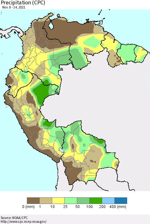 Northern South America Precipitation (CPC) Thematic Map For 11/8/2021 - 11/14/2021