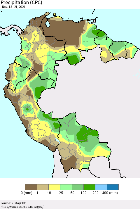 Northern South America Precipitation (CPC) Thematic Map For 11/15/2021 - 11/21/2021
