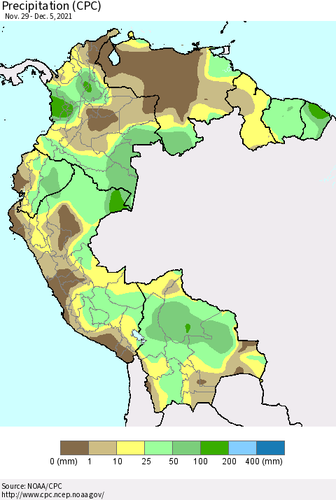 Northern South America Precipitation (CPC) Thematic Map For 11/29/2021 - 12/5/2021
