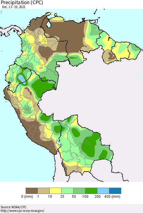 Northern South America Precipitation (CPC) Thematic Map For 12/13/2021 - 12/19/2021