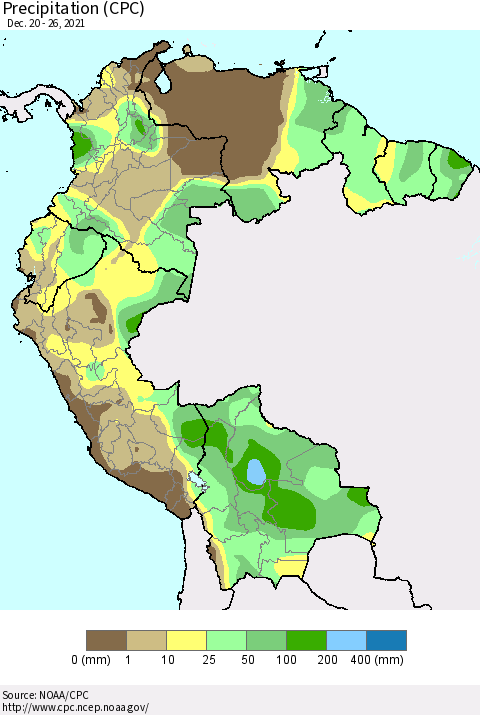 Northern South America Precipitation (CPC) Thematic Map For 12/20/2021 - 12/26/2021