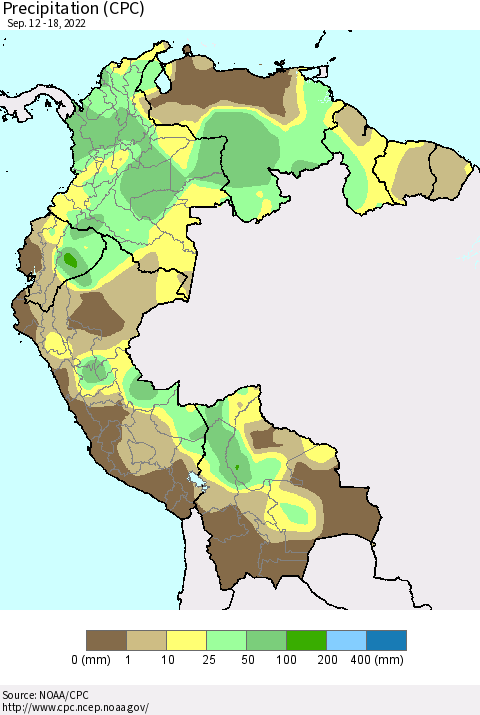 Northern South America Precipitation (CPC) Thematic Map For 9/12/2022 - 9/18/2022