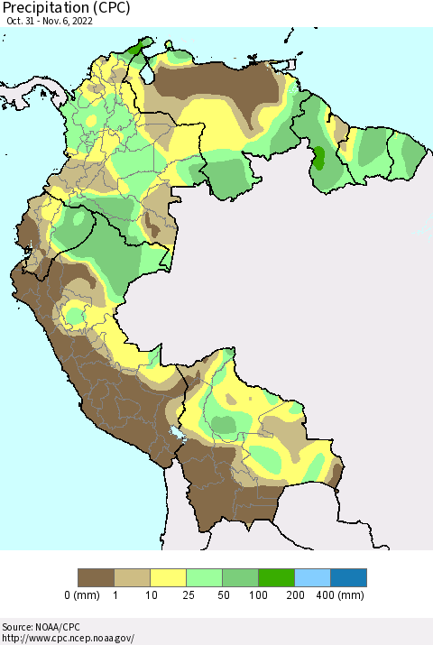 Northern South America Precipitation (CPC) Thematic Map For 10/31/2022 - 11/6/2022