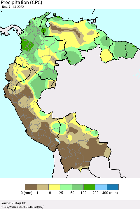 Northern South America Precipitation (CPC) Thematic Map For 11/7/2022 - 11/13/2022