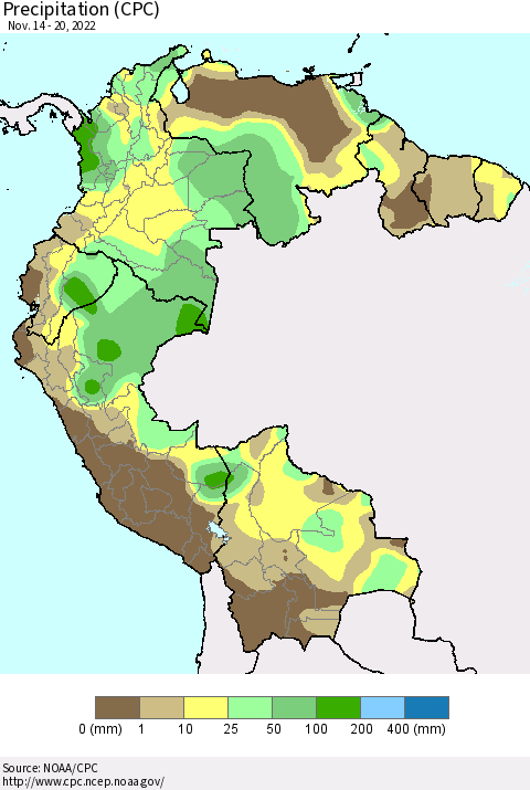 Northern South America Precipitation (CPC) Thematic Map For 11/14/2022 - 11/20/2022