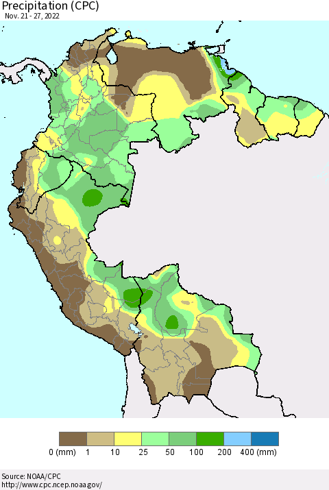 Northern South America Precipitation (CPC) Thematic Map For 11/21/2022 - 11/27/2022
